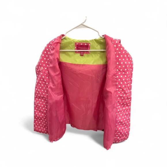 London Fog Pink Polka Dot Hooded Raincoat – Girls Size L (14–16) Barbiecore - Picture 8 of 15